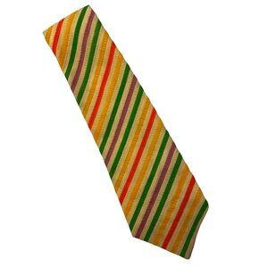 VTG Unbranded RN 13407 Green Orange White Multi Striped Seersucker Tie 51” Long